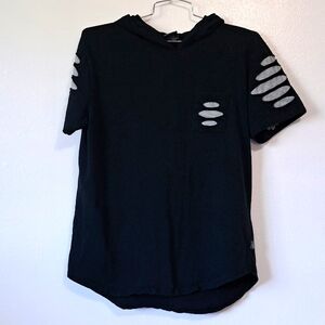 Southpole hoodie tee shirt distressed large black gray.